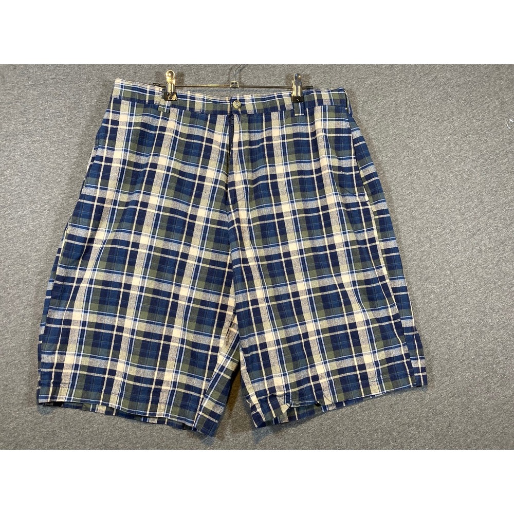 Tres Bien Mens Plaid Shorts Size 36 Blue‎ Green Cotton Flat Front Casual 0548